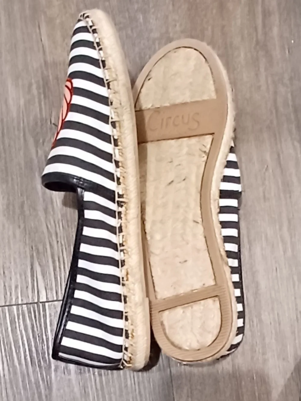 Sam Edelman Circus Leni Black & White Striped Espadrilles With AppliqueTrim
